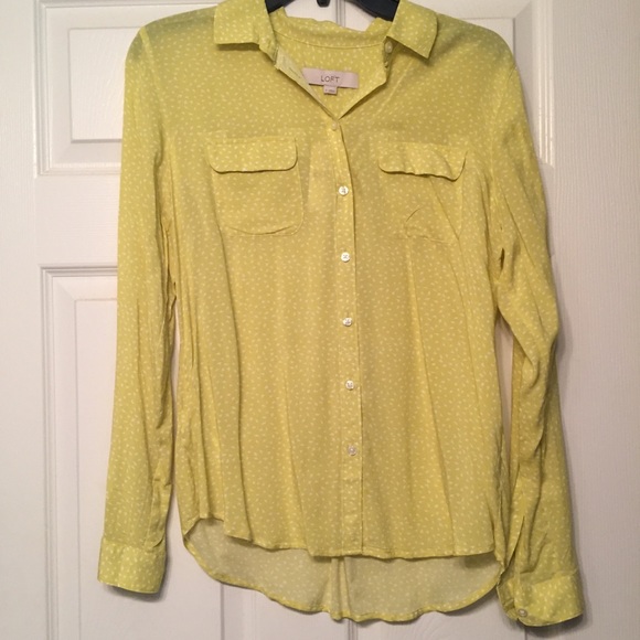 LOFT Tops - Bright yellow bird print shirt